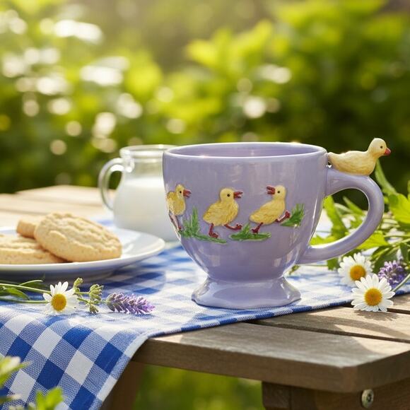 Vintage Global Design Connections Duck Mug | Lavender Purple Ceramic Ducklings - Picture 1 of 10